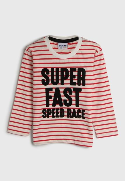 Camiseta Fakini Infantil Full Print Off-White/Vermelho - Marca Fakini