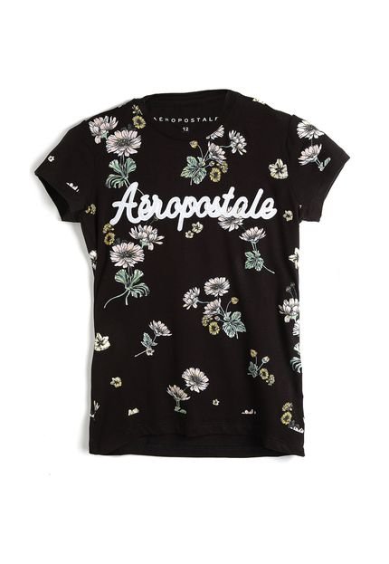 Camiseta Aeropostale Menina Floral Preta - Marca Aeropostale
