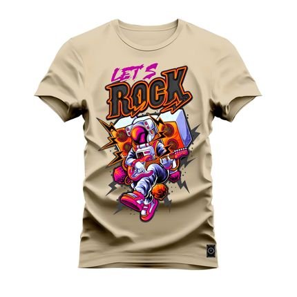 Camiseta Plus Size Algodão Premium Estampada Lets Rock - Bege - Marca Nexstar