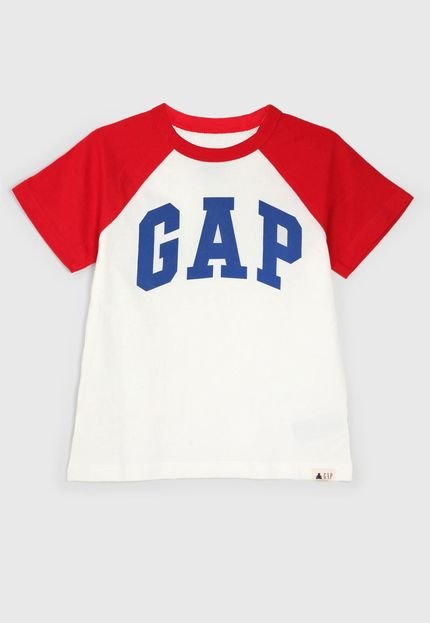 Camiseta GAP Infantil Raglan Off-White/Vermelho - Marca GAP