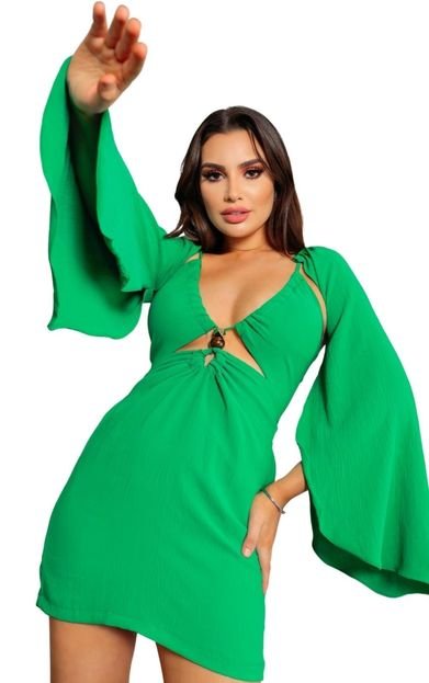 Vestido Curto Arianna Mangas Removíveis Verde Bandeira Brasil - Marca Cia do Vestido