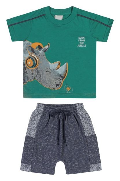 Conjunto Infantil Angerô Bermuda e Camiseta Rinoceronte Verde - Marca Angerô