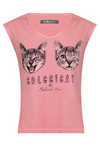 Camiseta Colcci Fun Cat Rosa