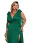 Vestido Longo de Festa decote em V Plus size Curvy Lurex Phinnatta Verde Esmeralda - Marca Cia do Vestido