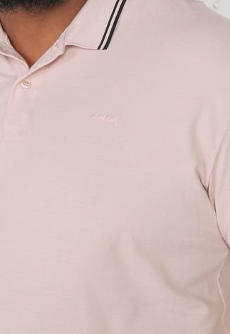 Camisa Polo Colcci Reta Frisos Rosa/Preta