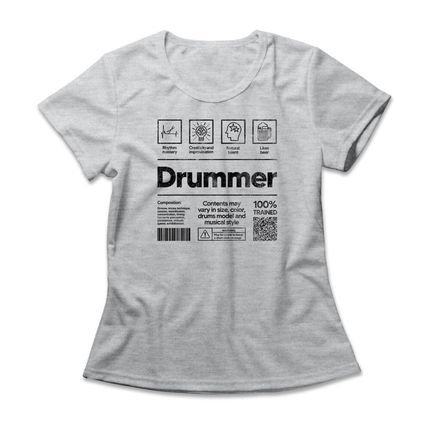Camiseta Feminina Drummer - Mescla Cinza - Marca Studio Geek 