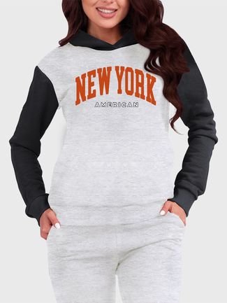 Moletom Canguru Feminino Flanelado com Capuz New York Benellys Raglan