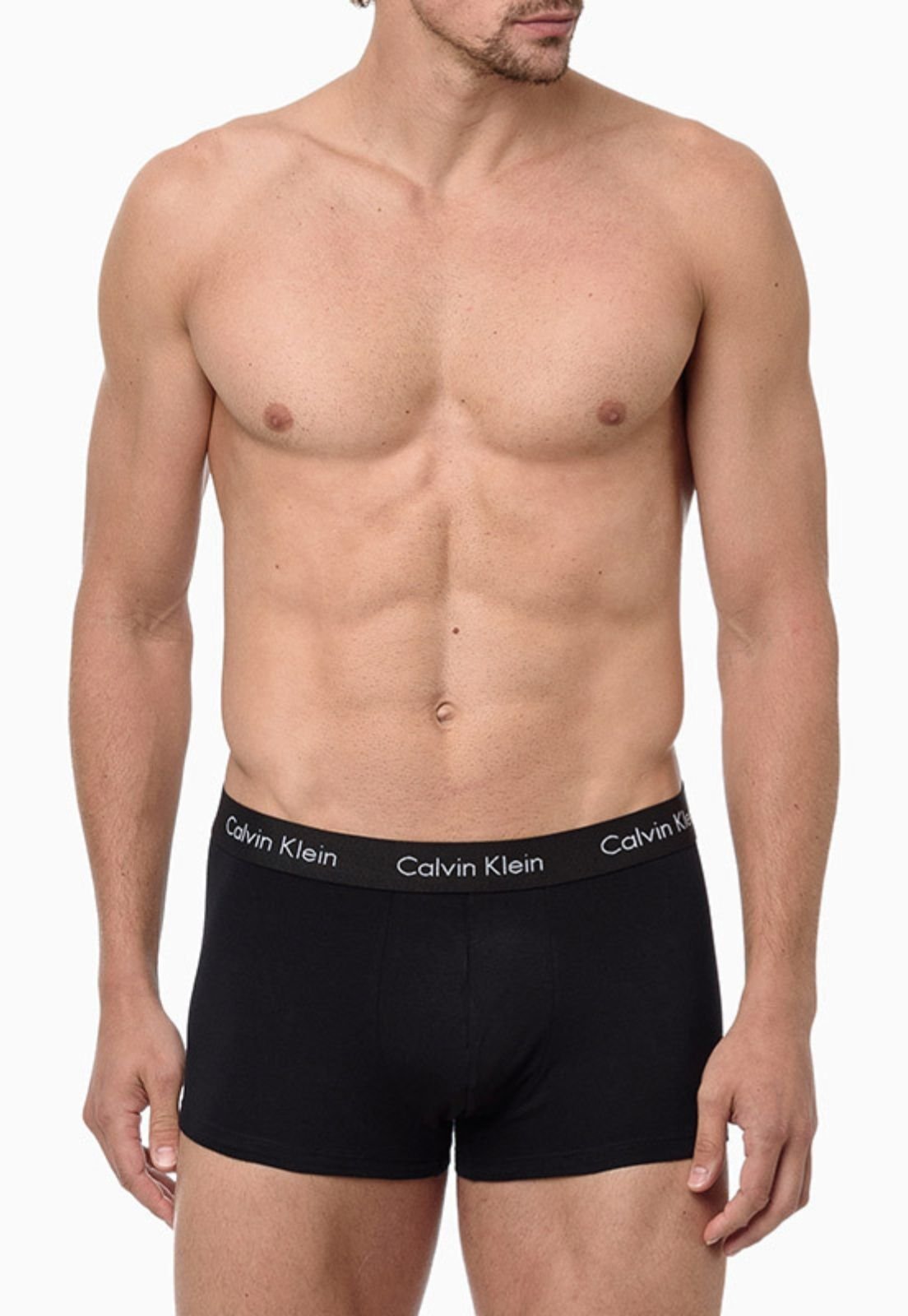 KIT 3 Underwear Low Rise Trunk Classic Cintura Baixa Com Elastano Preto - Marca Calvin Klein Jeans