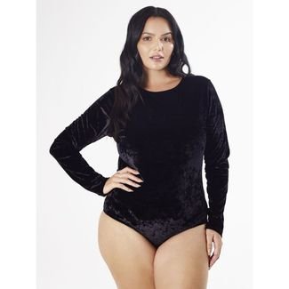 Body Manga Longa Veludo Tule Kitty Preto - Compre Agora