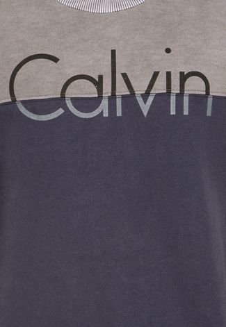 Moletom Fechado Calvin Klein Jeans Recortes Azul/Cinza