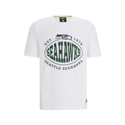Camiseta BOSS X NFL Branca De Algodão Stretch Com Marca Colaborativa - Marca BOSS