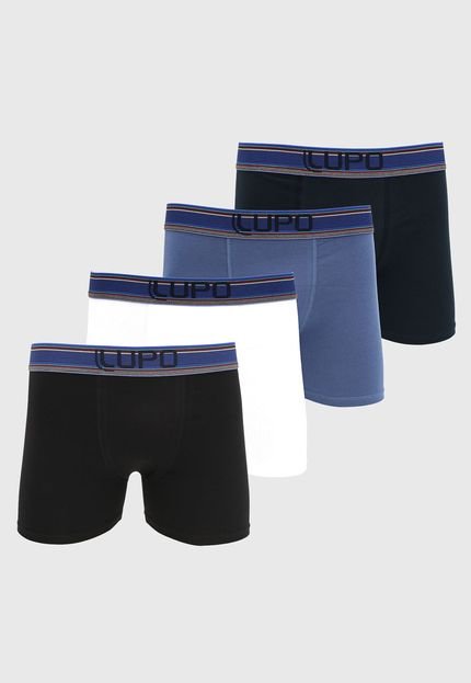 Kit 4pçs Cueca Lupo Boxer Logo Azul/Branco - Marca Lupo