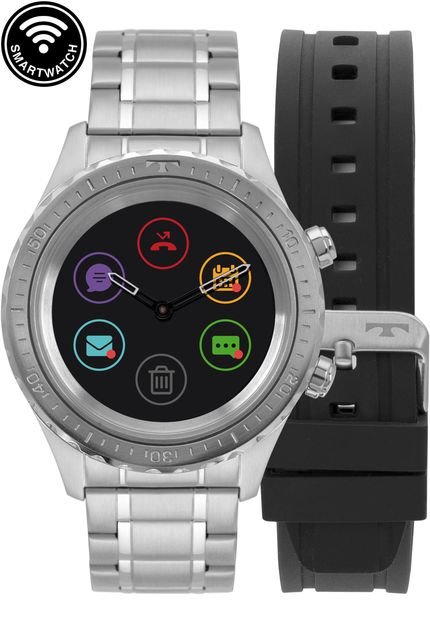 Kit 2pçs Relógio Technos P01AA/1P Smartwatch Prata - Marca Technos 