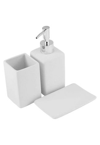 Kit para Banheiro Hauskraft Cerâmica Liso 3 pçs Branco