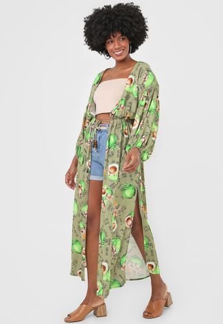 Kimono Colcci Alongado Estampado Verde