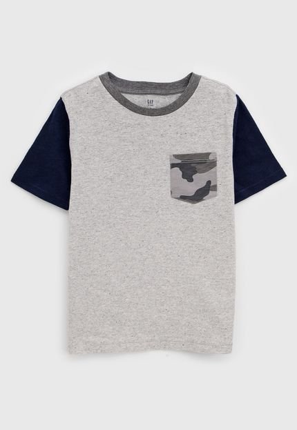 Camiseta GAP Infantil Bolso Cinza/Azul-Marinho - Marca GAP