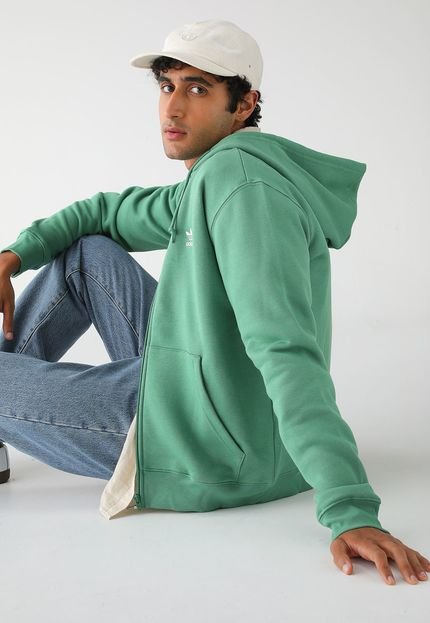 Blusa de Moletom Flanelada Aberta adidas Originals Logo Verde - Marca adidas Originals