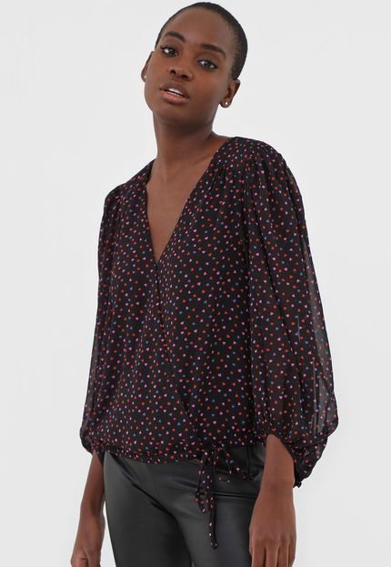 Blusa Banana Republic Puff Sleeve Wrap Preta - Marca Banana Republic