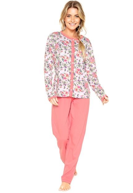 Pijama Laibel Floral Branco/Coral - Marca Laibel