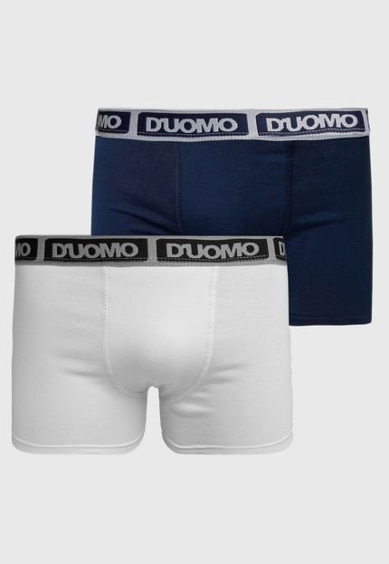 Kit 2pçs Cuecas Duomo Boxer Básica Branca/Azul-Marinho - Marca CUECAS D'UOMO