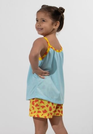 Baby Doll Infantil Pijama Feminino Curto Estampa Girafa Amarelo RLC Modas
