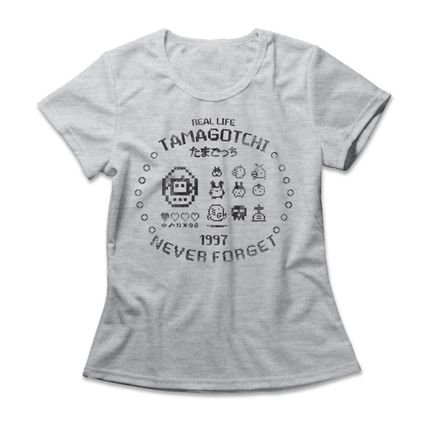 Camiseta Feminina Tamagotchi - Mescla Cinza - Marca Studio Geek 