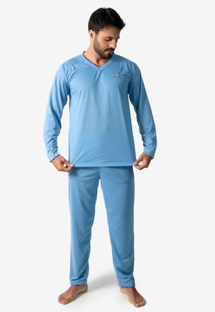 Pijama 4 Estações Modas Adulto Blusa Manga Comprida Masculino Azul - Marca 4 Estações