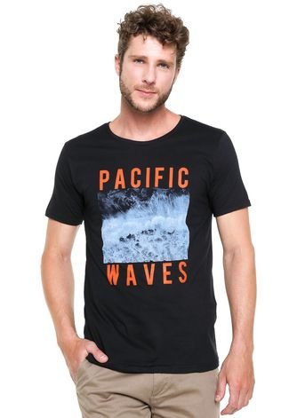 Camiseta FiveBlu Manga Curta Slim Pacif Waves  Preta