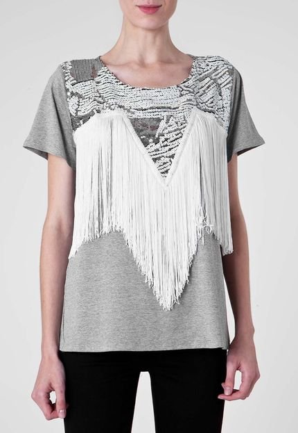 Blusa Juliana Jabour Recorte Fringes Cinza - Marca Juliana Jabour