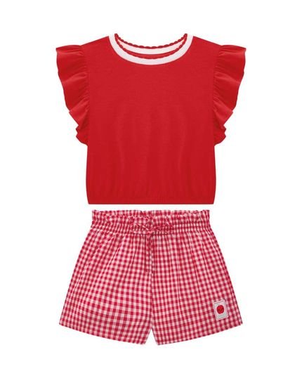 Conjunto Blusa e Short em Tricoline Xadrex Feminino Somnii - Marca Somnii