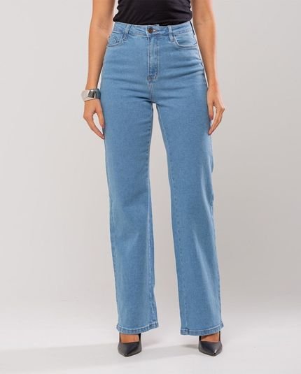 Calça Jeans Wide Leg Feminina Cintura Alta Básica com Elastano 28000 Média Consciência - Marca Consciência