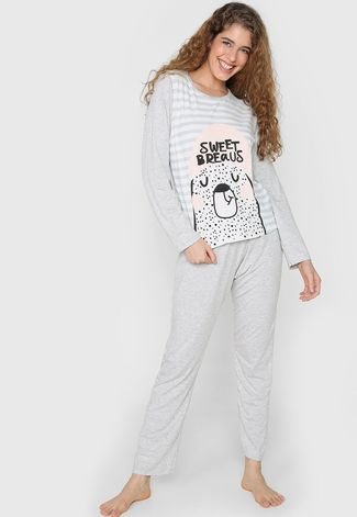 Pijama FiveBlu Estampado  Cinza
