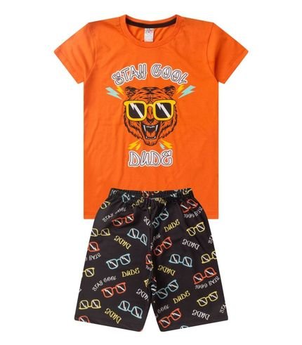 Conjunto Menino Meia Malha Estampado Laranja - Marca Kappes