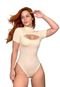 Body Feminino Manga gola Modelo com Decote e Fecho em Baixo  Bege - Marca Penelópe Joy