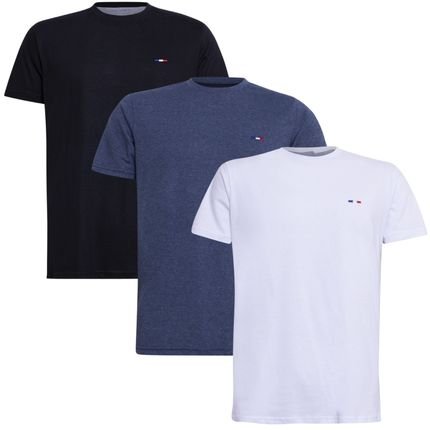 Kit 3 Camisetas França Básicas Preto Azul Marinho Branco Multicolorido - Marca HILMI