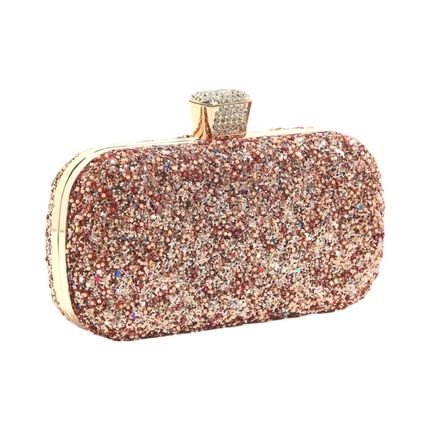 Bolsa Clutch Liage Festa Metal Glitter Brilho Strass Pedraria Pedra Dourada Rose Bronze - Marca Liage