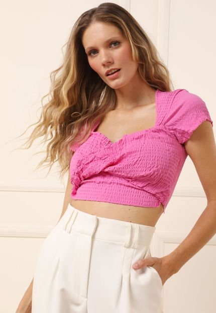 Blusa Cropped Forum Texturizada Rosa - Marca Forum