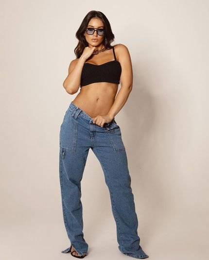Calça Jeans Feminina Wide Loose Carpinteiro 22598 Média Consciência - Marca Consciência