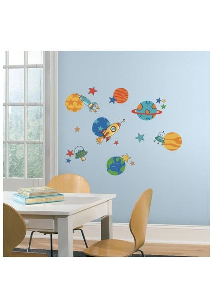 Adesivo Decorativo Planetas & Foguetes Colorido RoomMates Azul - Marca RoomMates