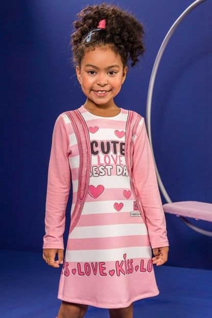 Vestido Infantil Kukiê Cute Love  Rosa - Marca Le Petit Kukiê