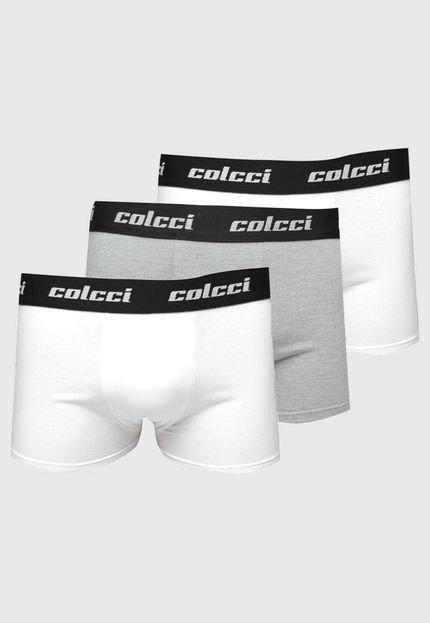 Kit 3pçs Cueca Colcci Boxer Logo Branca/Cinza - Marca Colcci