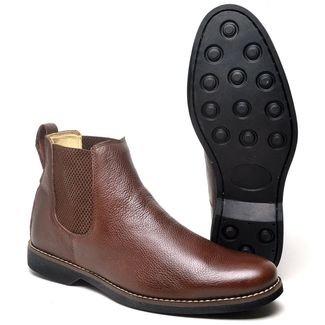 Bota Botina Chelsea Masculina em Couro Forrada Marrom