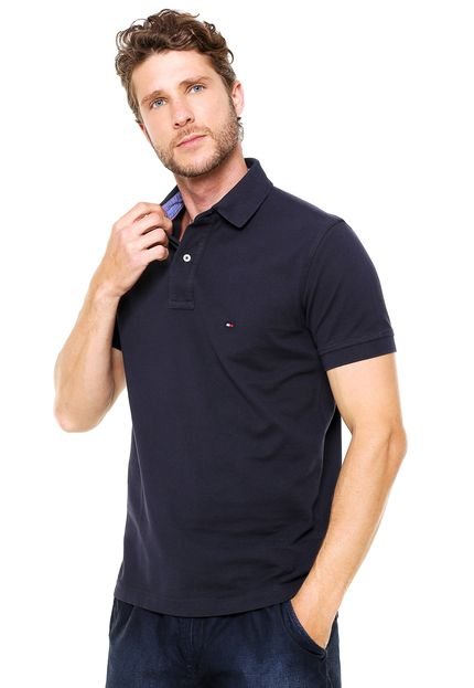 Camisa Polo Tommy Hilfiger Slim Fit Logo Azul-Marinho - Marca Tommy Hilfiger