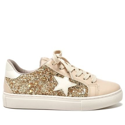 Tenis Via Marte Glam Bege E Dourado  Via Marte Dourado - Marca Via Marte