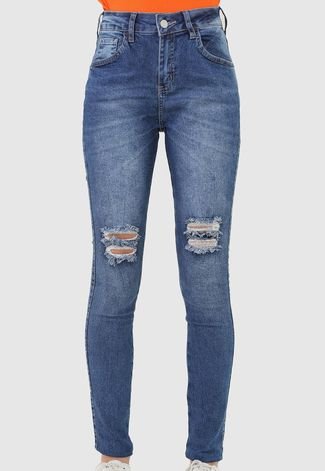 Calça Jeans Guess Skinny Destroyed Azul