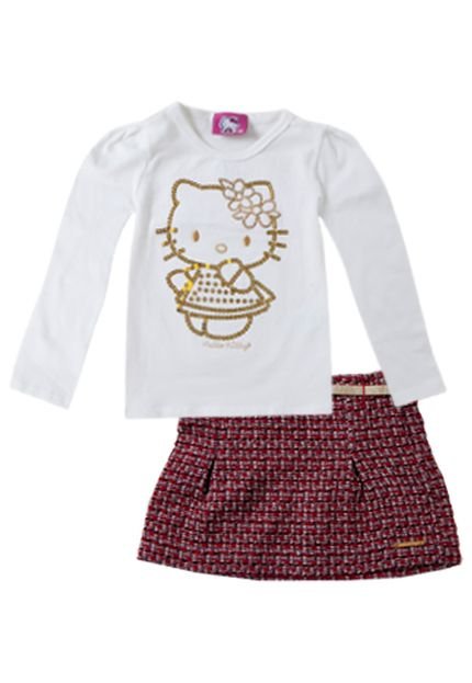 Conjunto Hello Kitty Blusa e Saia de Lã Branco/Vermelho - Marca Hello Kitty