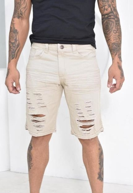 Bermuda Jeans Creme Rasgada Masculina - Marca AGUIA JEANS