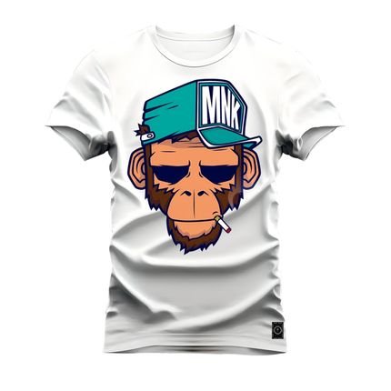 Camiseta Plus Size Algodão Estampada Premium Monkey MNK - Branco - Marca Nexstar