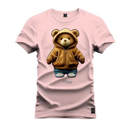 Camiseta Plus Size T-Shirt Confortável Estampada Ursinho De Capuz Fofo - Rosa - Marca Nexstar