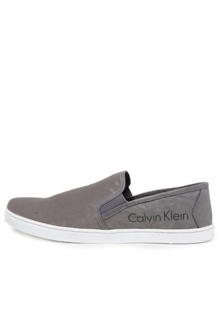 Slip On Couro Calvin Klein Básico Cinza